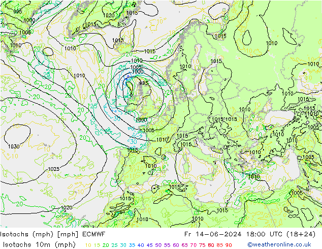 Isotachen (mph) ECMWF vr 14.06.2024 18 UTC