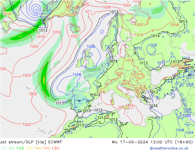 Straalstroom/SLP ECMWF ma 17.06.2024 12 UTC