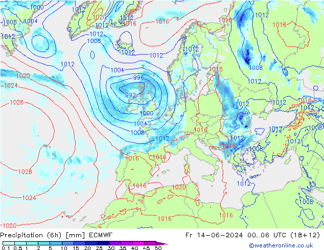 Z500/Rain (+SLP)/Z850 ECMWF ven 14.06.2024 06 UTC