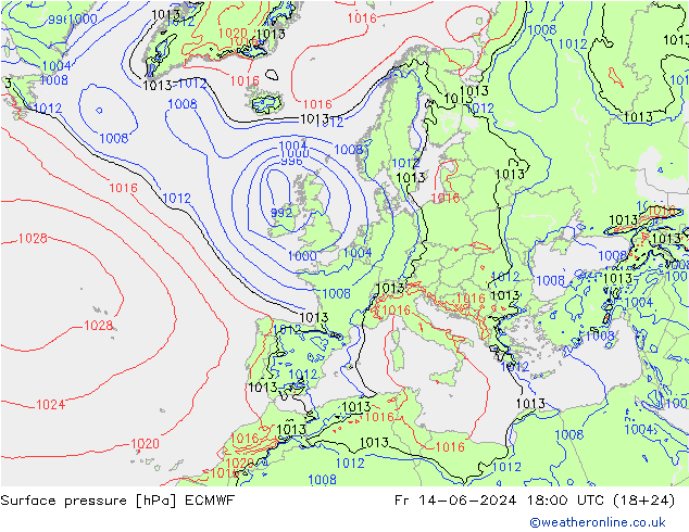 pression de l'air ECMWF ven 14.06.2024 18 UTC