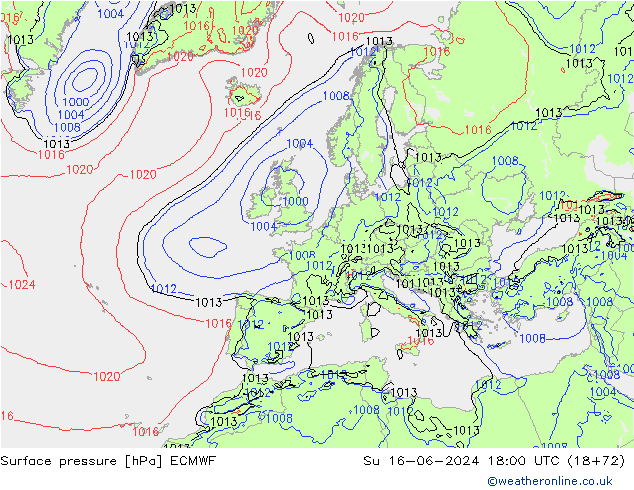 pression de l'air ECMWF dim 16.06.2024 18 UTC