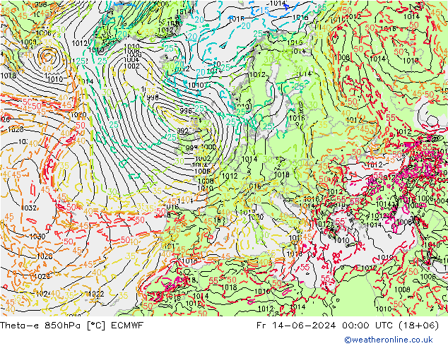 Theta-e 850hPa ECMWF Fr 14.06.2024 00 UTC