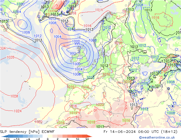 Drucktendenz ECMWF Fr 14.06.2024 06 UTC