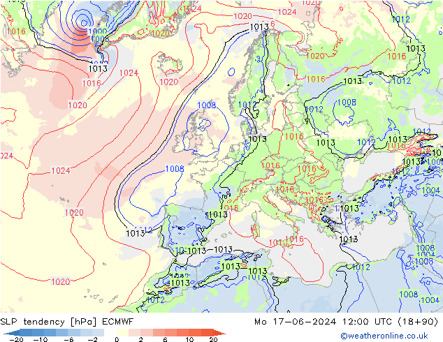 Tendenza di Pressione ECMWF lun 17.06.2024 12 UTC