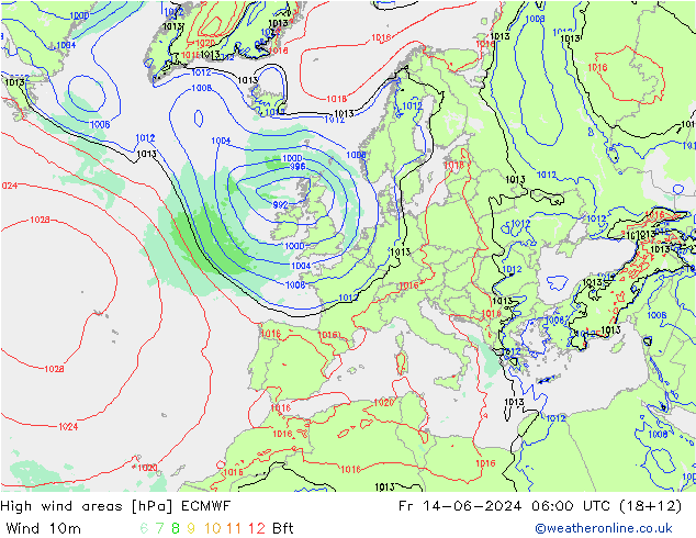 High wind areas ECMWF ven 14.06.2024 06 UTC