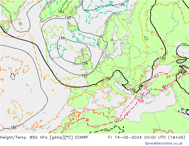 Z500/Rain (+SLP)/Z850 ECMWF vie 14.06.2024 00 UTC