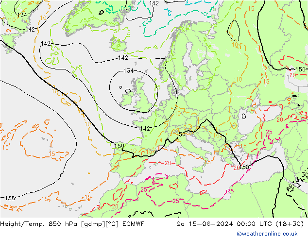 Height/Temp. 850 гПа ECMWF сб 15.06.2024 00 UTC