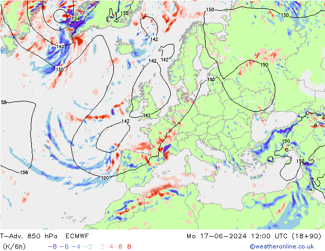 T-Adv. 850 hPa ECMWF ma 17.06.2024 12 UTC