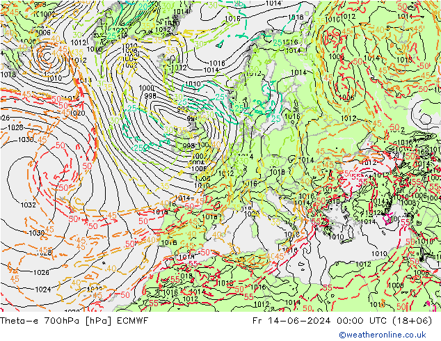 Theta-e 700hPa ECMWF Fr 14.06.2024 00 UTC