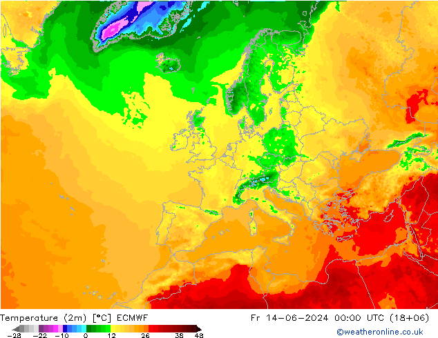 température (2m) ECMWF ven 14.06.2024 00 UTC