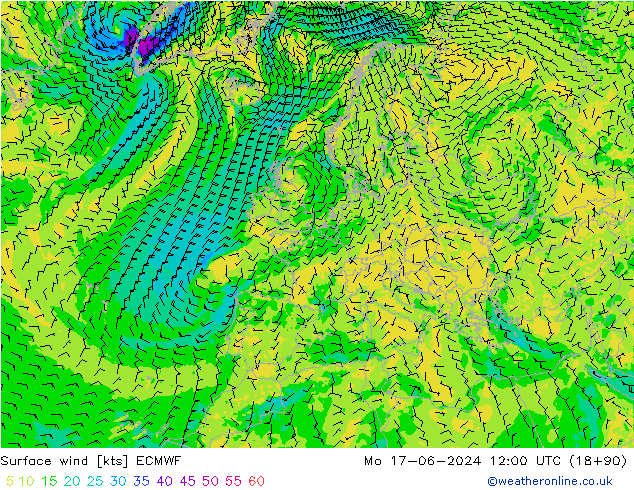 Bodenwind ECMWF Mo 17.06.2024 12 UTC