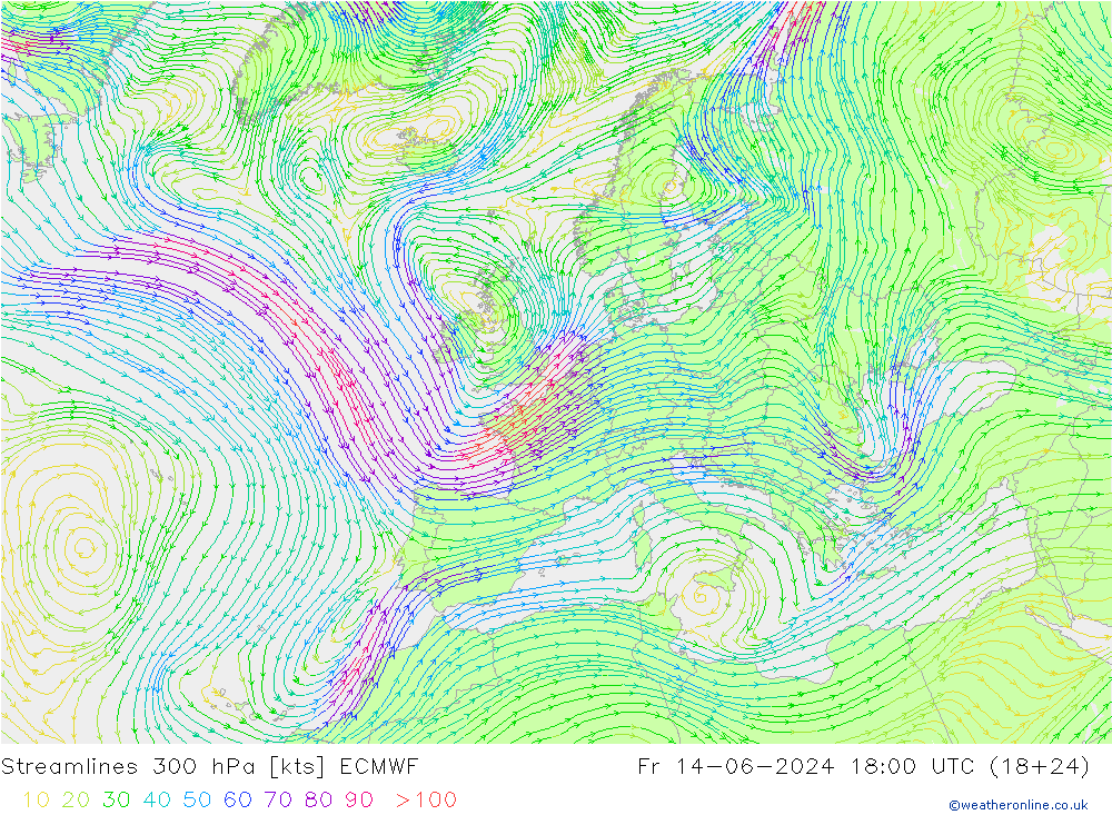 Linha de corrente 300 hPa ECMWF Sex 14.06.2024 18 UTC