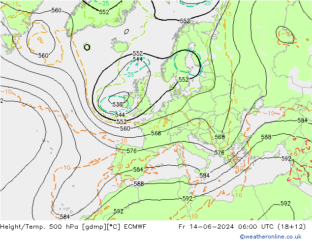 Z500/Rain (+SLP)/Z850 ECMWF Fr 14.06.2024 06 UTC