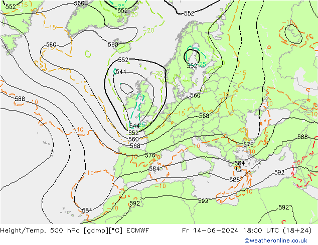 Z500/Rain (+SLP)/Z850 ECMWF Fr 14.06.2024 18 UTC