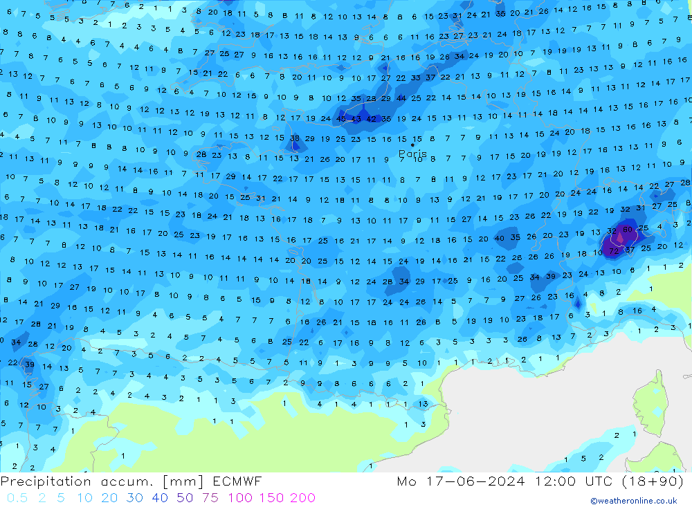 Precipitation accum. ECMWF  17.06.2024 12 UTC