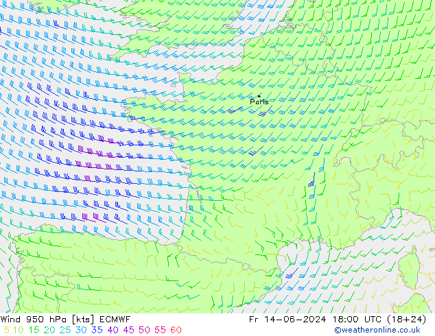 Vento 950 hPa ECMWF Sex 14.06.2024 18 UTC