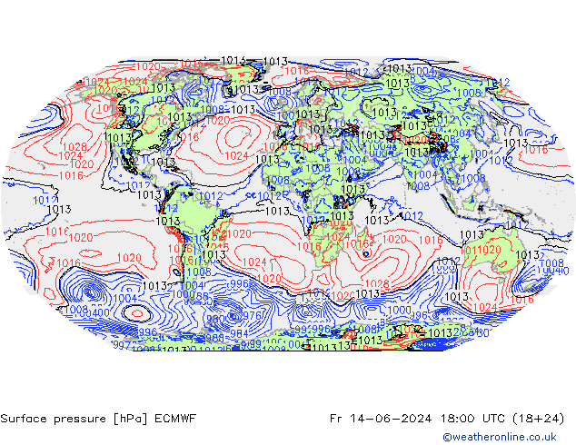 pressão do solo ECMWF Sex 14.06.2024 18 UTC