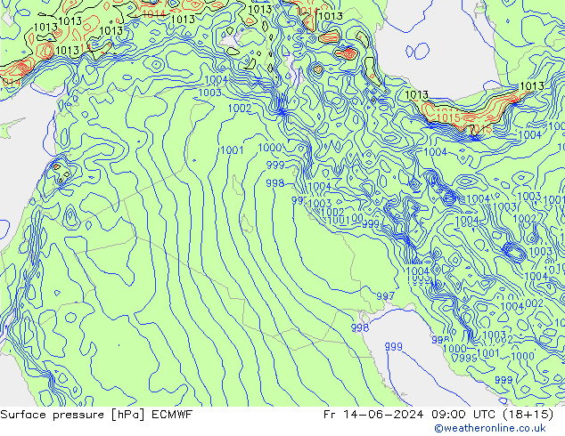 Presión superficial ECMWF vie 14.06.2024 09 UTC