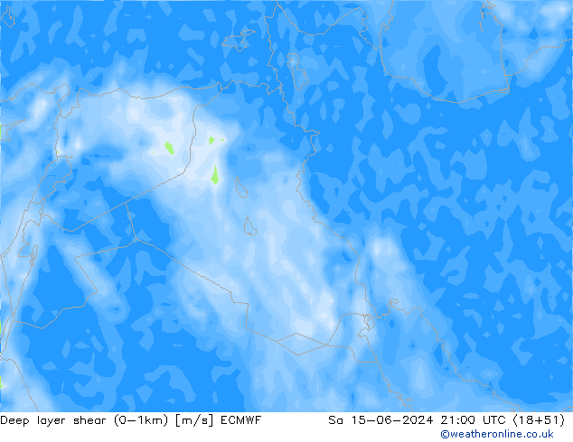 Deep layer shear (0-1km) ECMWF So 15.06.2024 21 UTC