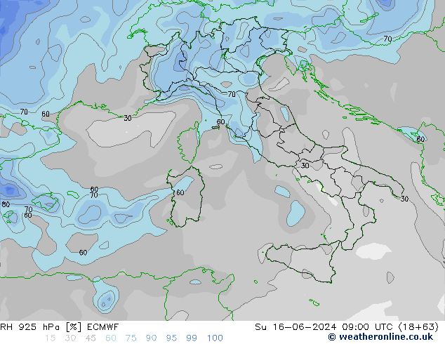 RH 925 hPa ECMWF  16.06.2024 09 UTC