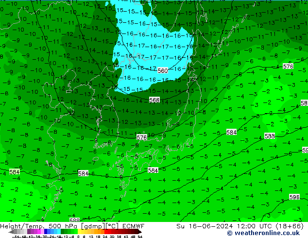 Z500/Rain (+SLP)/Z850 ECMWF Su 16.06.2024 12 UTC