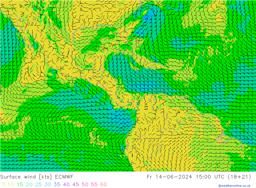 Surface wind ECMWF Fr 14.06.2024 15 UTC