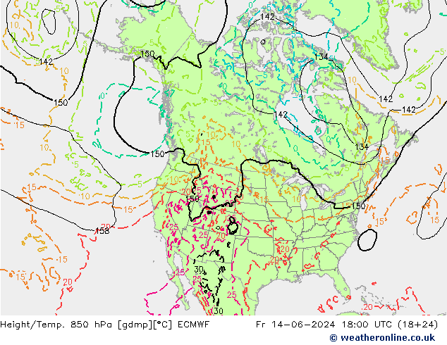 Z500/Yağmur (+YB)/Z850 ECMWF Cu 14.06.2024 18 UTC