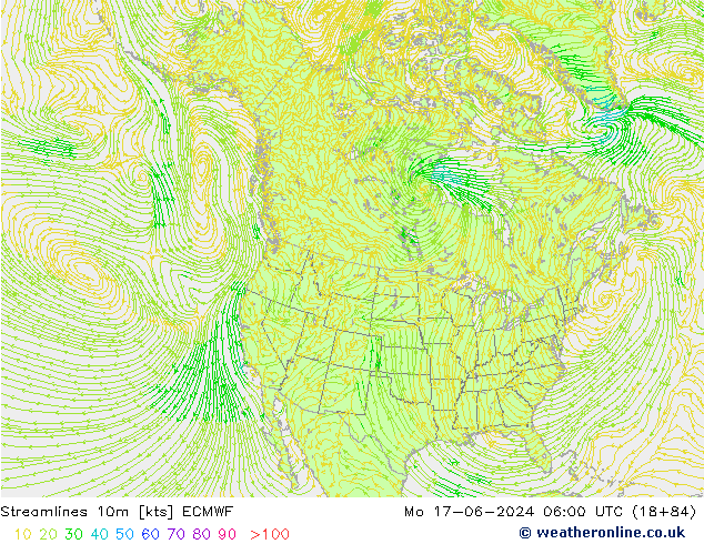 Ligne de courant 10m ECMWF lun 17.06.2024 06 UTC