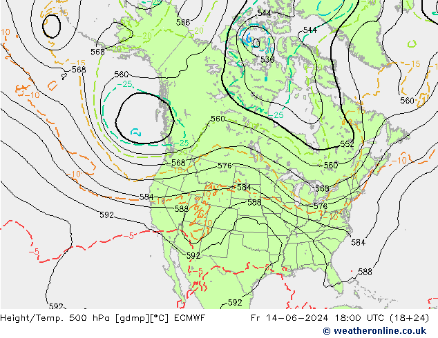 Z500/Rain (+SLP)/Z850 ECMWF vie 14.06.2024 18 UTC