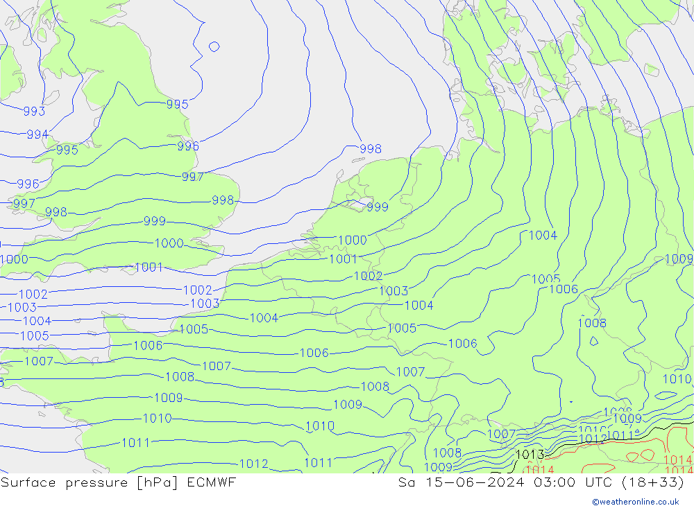 pressão do solo ECMWF Sáb 15.06.2024 03 UTC