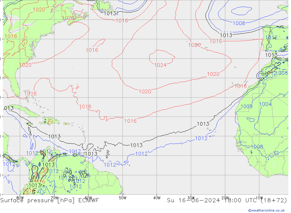 Yer basıncı ECMWF Paz 16.06.2024 18 UTC