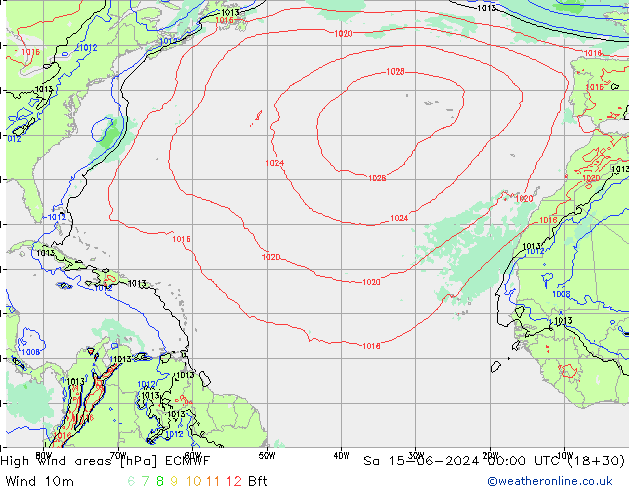 High wind areas ECMWF сб 15.06.2024 00 UTC