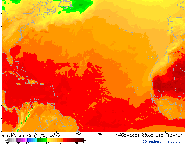 Temperatura (2m) ECMWF ven 14.06.2024 06 UTC