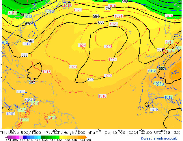 Espesor 500-1000 hPa ECMWF sáb 15.06.2024 03 UTC