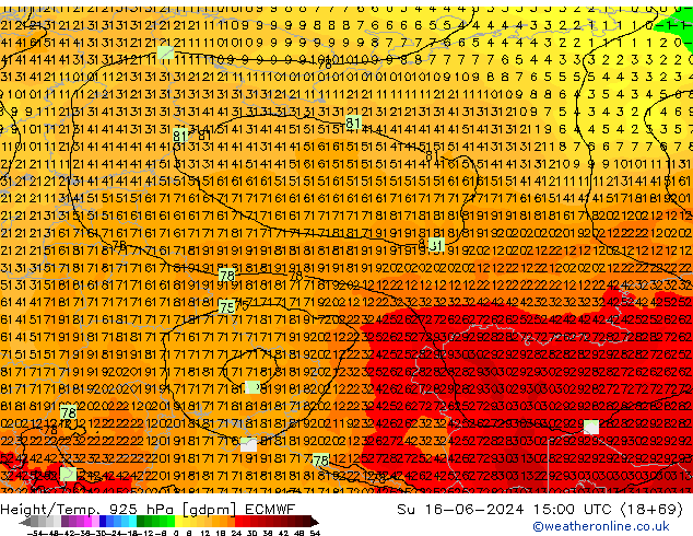 Height/Temp. 925 hPa ECMWF Ne 16.06.2024 15 UTC