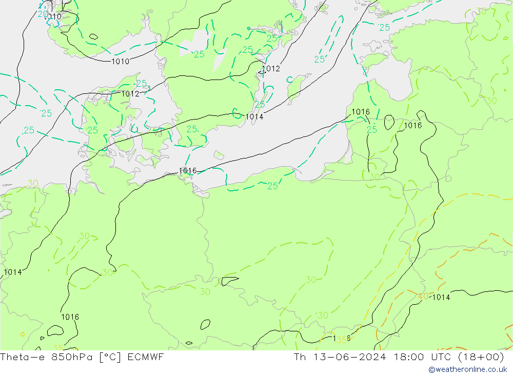 Theta-e 850hPa ECMWF Th 13.06.2024 18 UTC