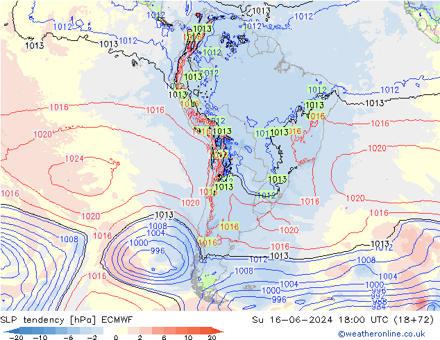 Druktendens (+/-) ECMWF zo 16.06.2024 18 UTC