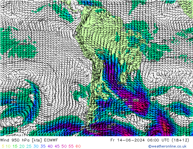 Wind 950 hPa ECMWF Fr 14.06.2024 06 UTC