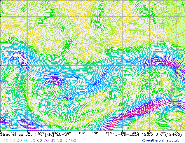 ветер 500 гПа ECMWF чт 13.06.2024 18 UTC