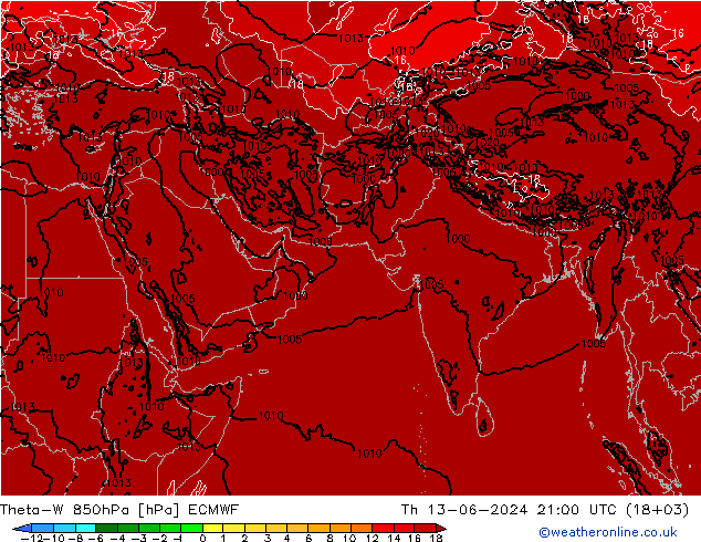 Theta-W 850hPa ECMWF Qui 13.06.2024 21 UTC