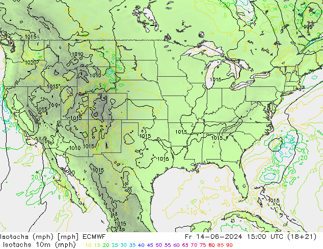 Isotachs (mph) ECMWF  14.06.2024 15 UTC