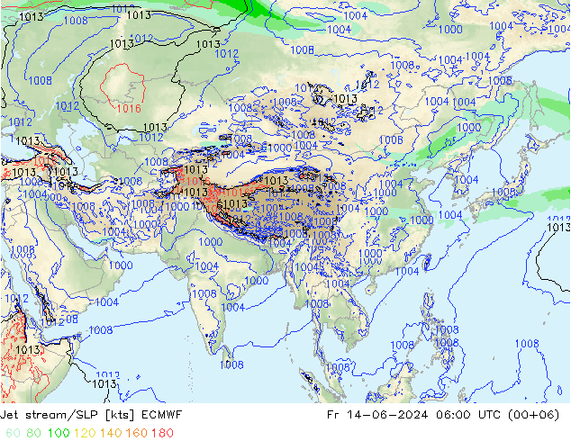 Jet Akımları/SLP ECMWF Cu 14.06.2024 06 UTC