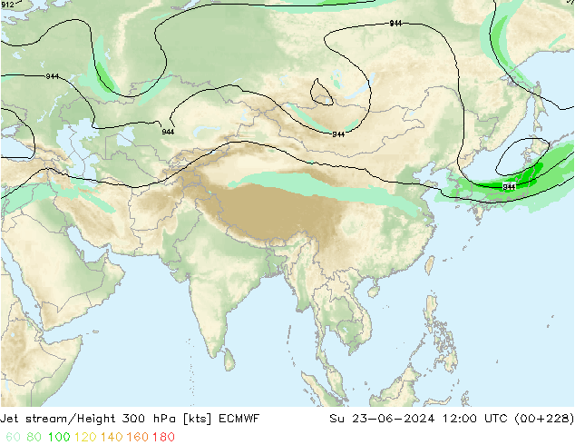 Straalstroom ECMWF zo 23.06.2024 12 UTC