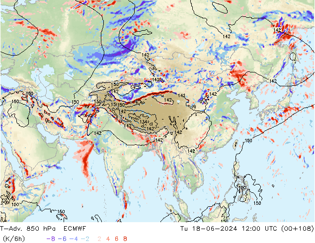 T-Adv. 850 hPa ECMWF Tu 18.06.2024 12 UTC