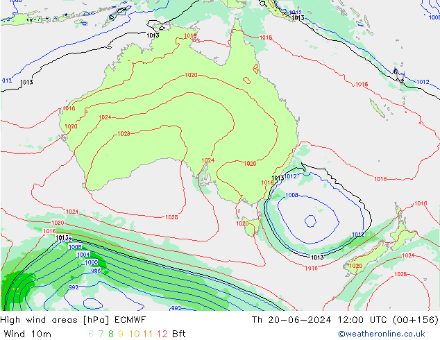 High wind areas ECMWF jeu 20.06.2024 12 UTC