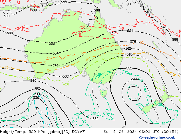 Z500/Yağmur (+YB)/Z850 ECMWF Paz 16.06.2024 06 UTC