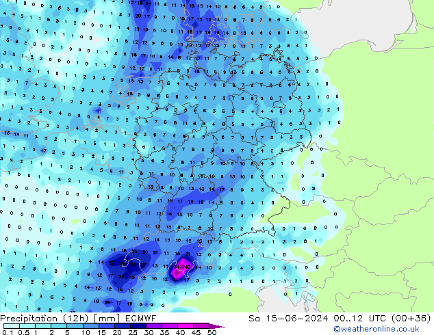 Nied. akkumuliert (12Std) ECMWF Sa 15.06.2024 12 UTC