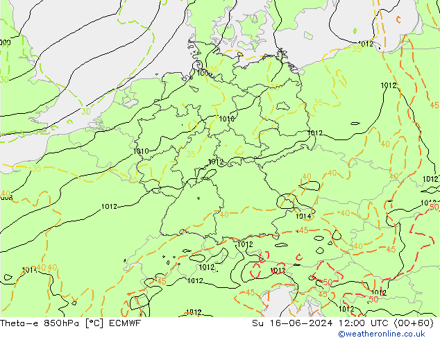 Theta-e 850hPa ECMWF Dom 16.06.2024 12 UTC