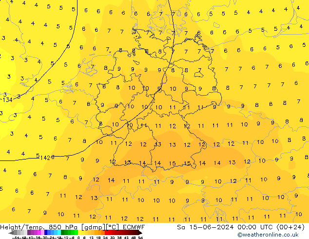 Height/Temp. 850 hPa ECMWF Sa 15.06.2024 00 UTC