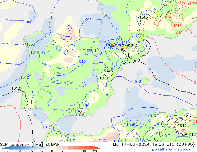 Tendance de pression  ECMWF lun 17.06.2024 18 UTC